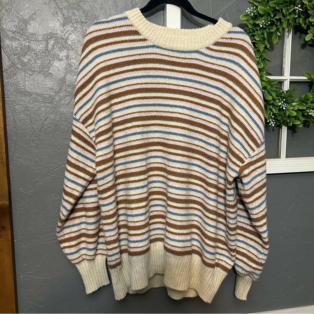 Arizona Striped Knit oversized crewneck Sweater Large
